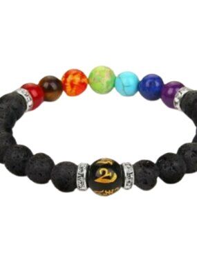 Chakras Volcanic Lava Beaded Bracelet With Omni Padre Bead